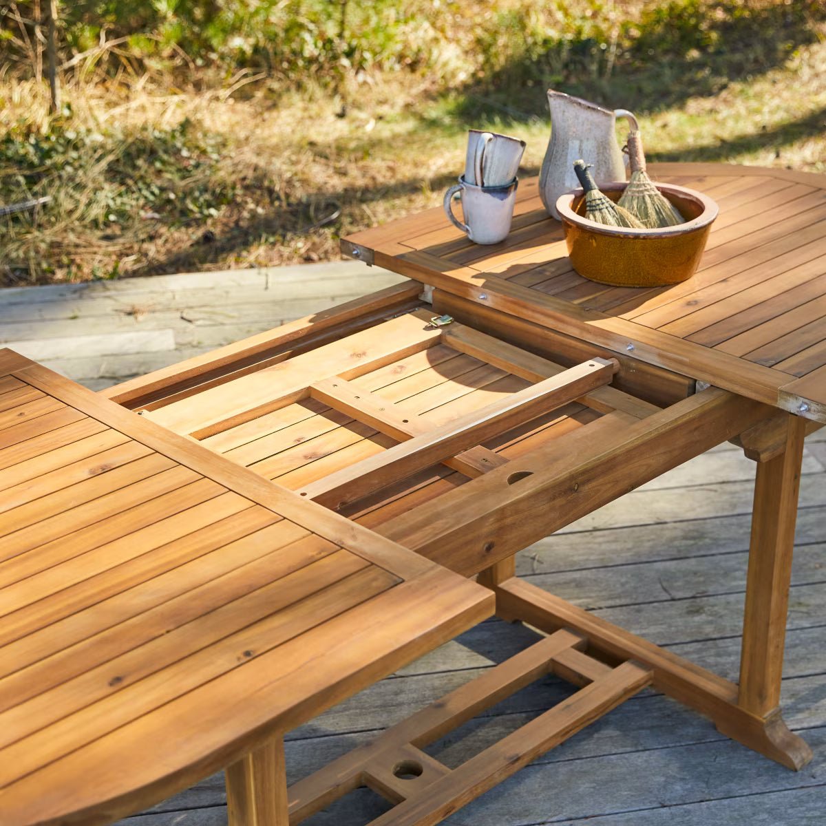 Conjunto de jardín de acacia maciza con 6 sillas