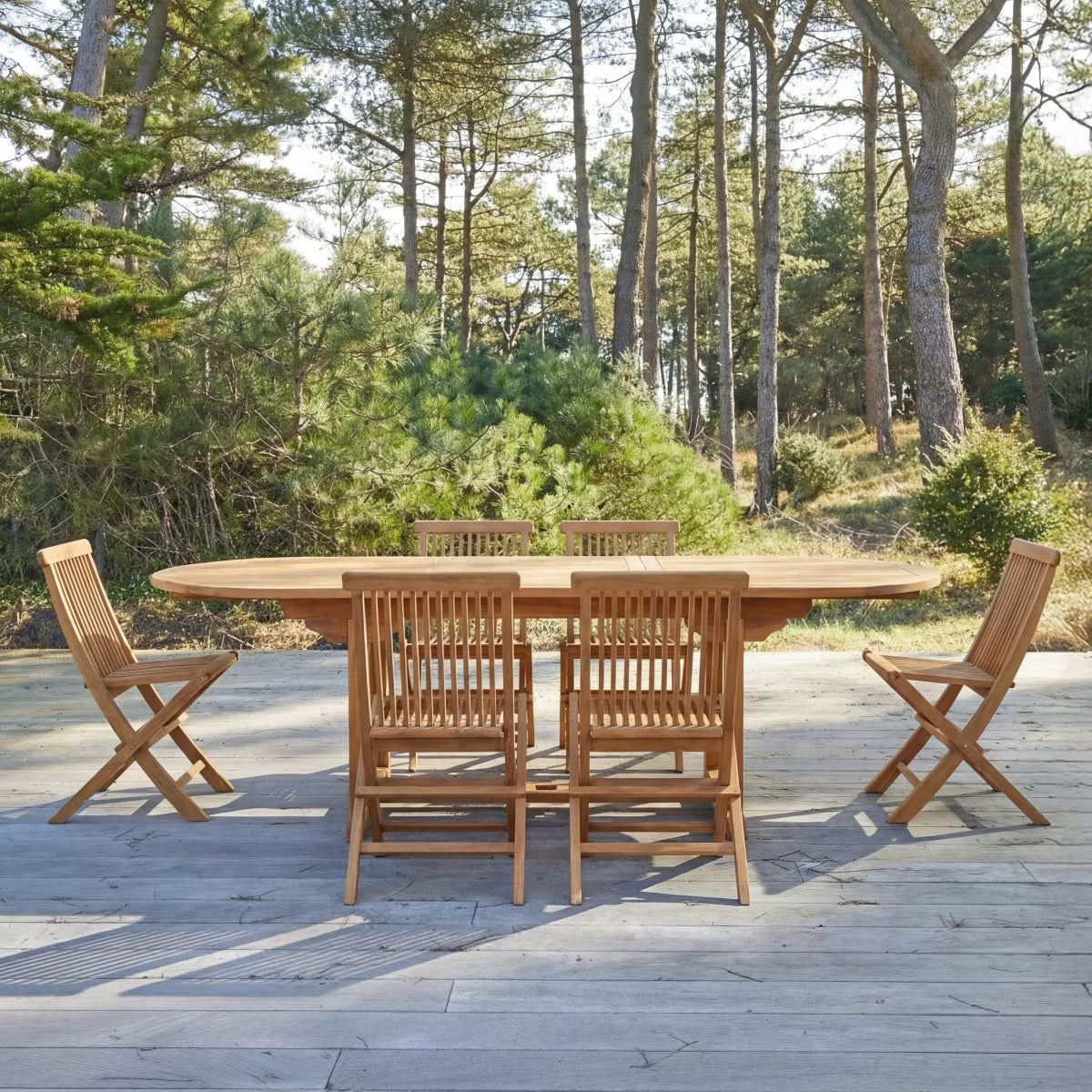 Conjunto de jardín de acacia maciza con 6 sillas