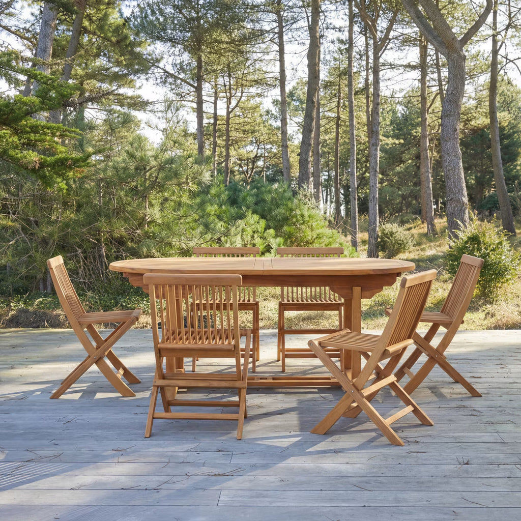 Conjunto de jardín de acacia maciza con 6 sillas