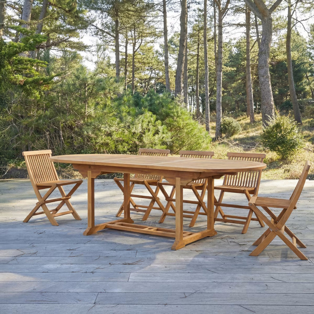 Conjunto de jardín de acacia maciza con 6 sillas