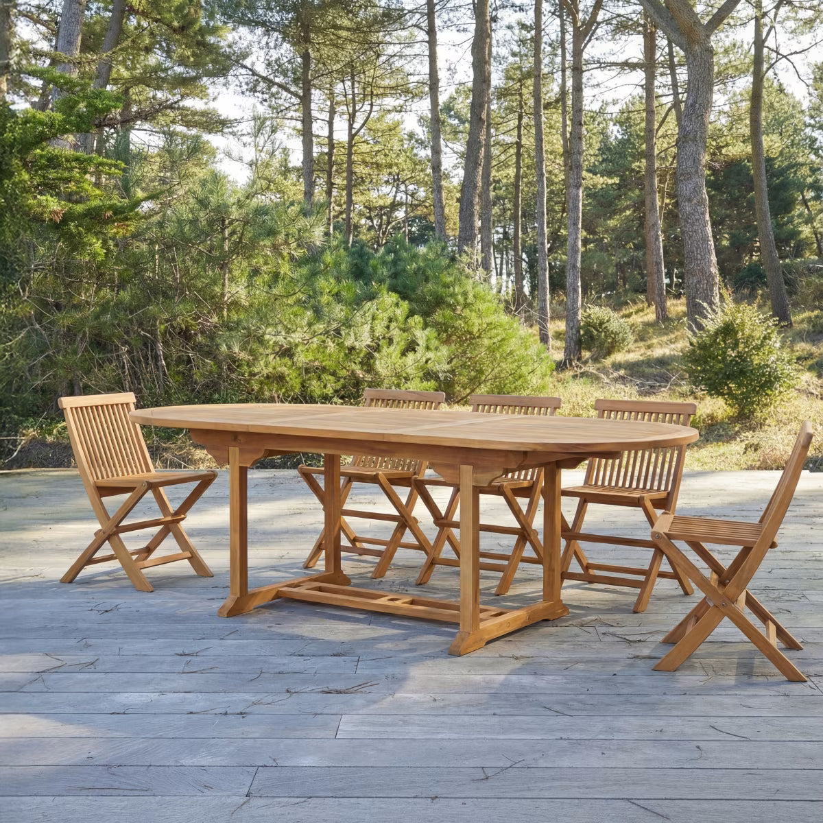 Conjunto de jardín de acacia maciza con 6 sillas