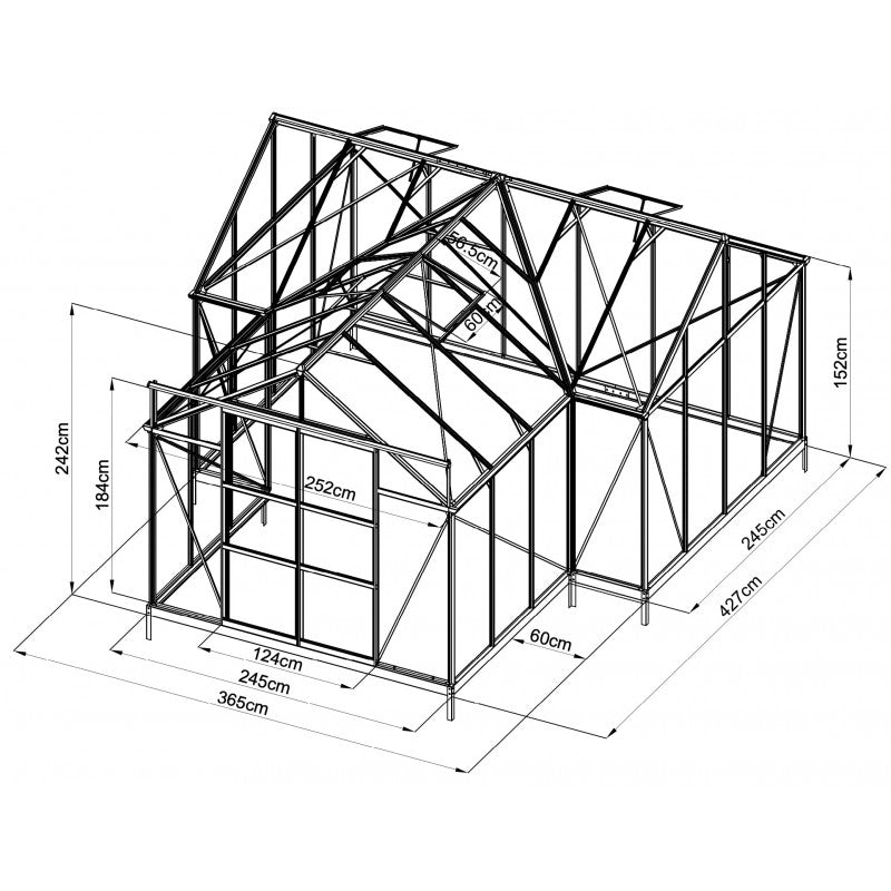 Invernadero de jardín Orangerie C 13,5m² antracita en cristal templado de 4mm + base Green Protect