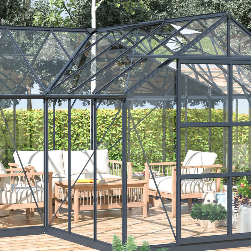 Invernadero de jardín Orangerie C 13,5m² antracita en cristal templado de 4mm + base Green Protect