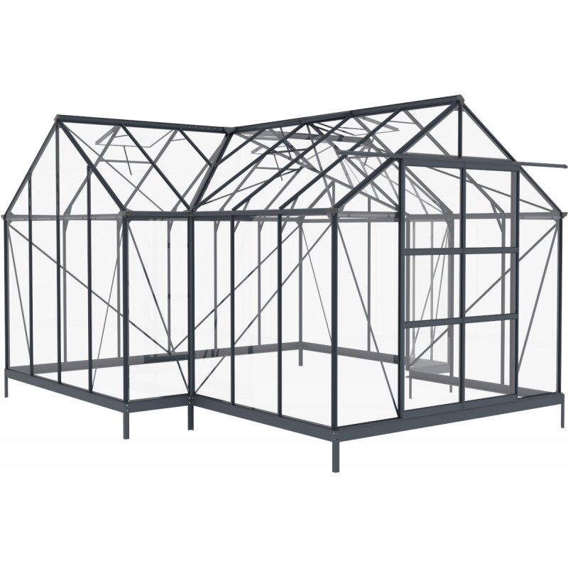 Invernadero de jardín Orangerie C 13,5m² antracita en cristal templado de 4mm + base Green Protect