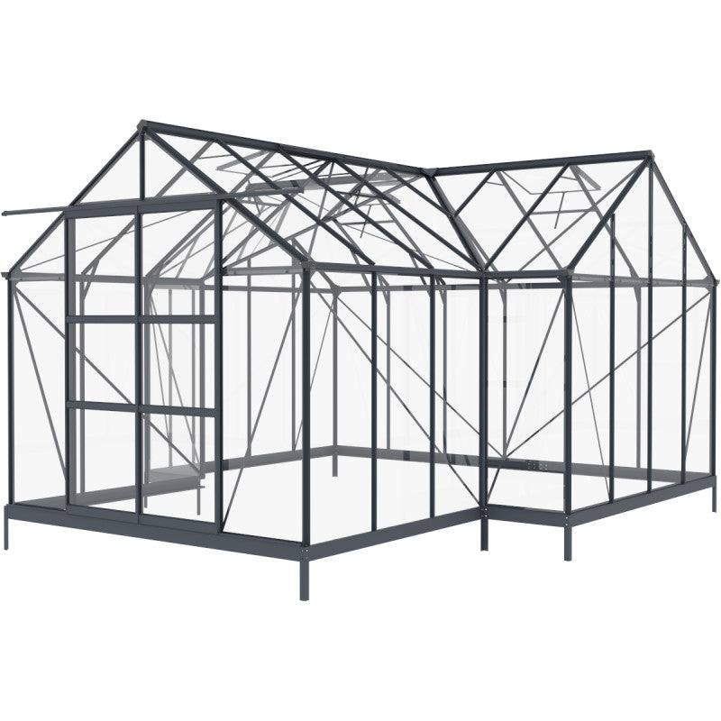Invernadero de jardín Orangerie C 13,5m² antracita en cristal templado de 4mm + base Green Protect