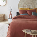 Juego de cama de lino lavado color terracota 240x260 cm