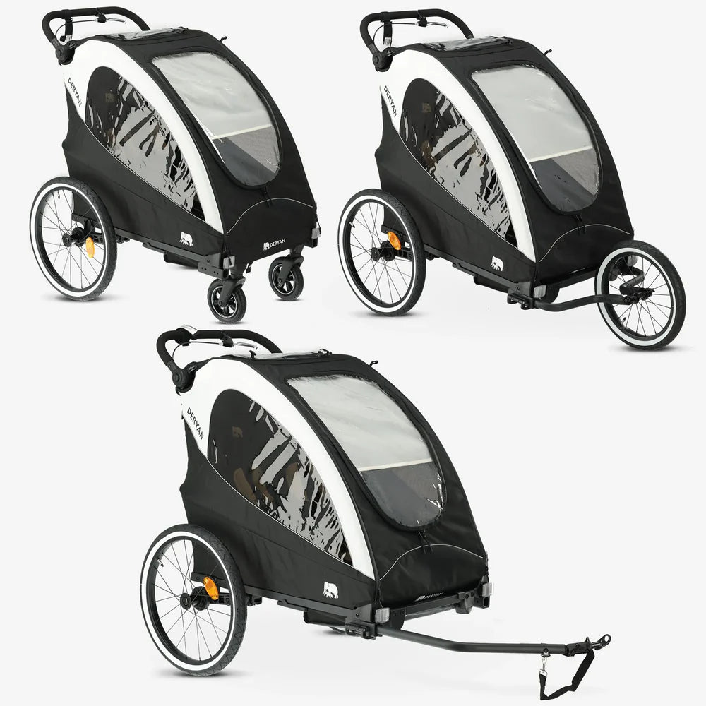 Lyxig cykelvagn, 3-i-1 barnvagn och joggingvagn – Svartkrämvit