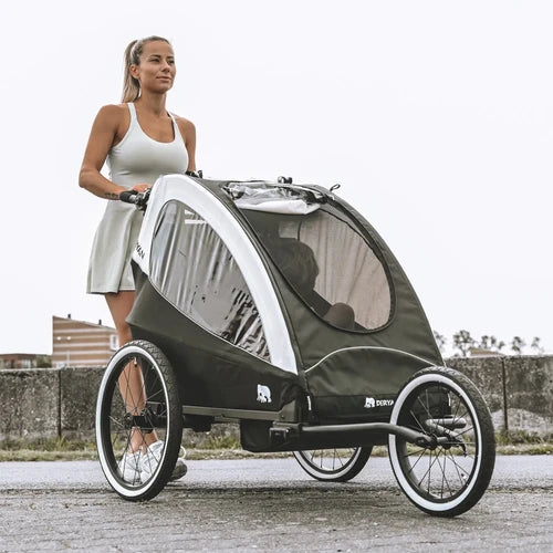 Lyxig cykelvagn, 3-i-1 barnvagn och joggingvagn – Svartkrämvit
