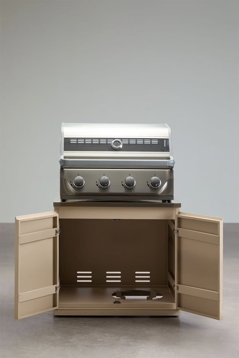 Módulo con barbacoa de gas con 4 quemadores para cocina modular de exterior en acero Rivana