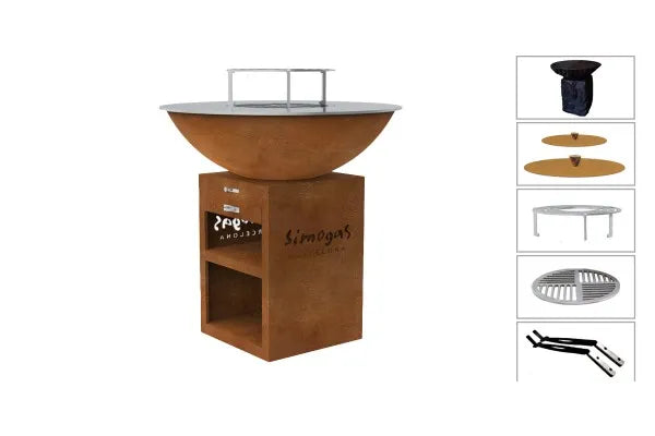 Pack completo de Brasero Corten Saturn High L - 100 cm con Plancha de Acero Rectificado