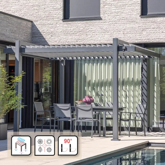 Pérgola bioclimática de aluminio NATERIAL Odyssea gris y lama gris claro de 320 x 358.5 x 247 cm manual