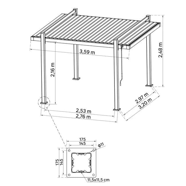 Pérgola bioclimática de aluminio NATERIAL Odyssea gris y lama gris claro de 320 x 358.5 x 247 cm manual