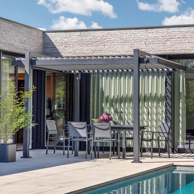 Pérgola bioclimática de aluminio NATERIAL Odyssea gris y lama gris claro de 320 x 358.5 x 247 cm manual
