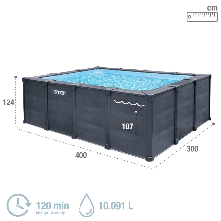 Piscina desmontable rectangular Graphite Gray Panel 4 metros con depuradora
