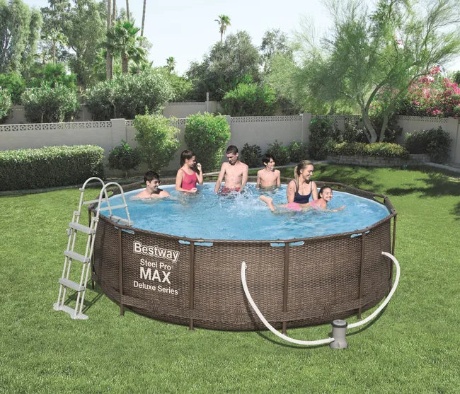 Piscina tubular de acero marrón redonda ø 3.66x1 m con depuradora de cartucho y escalera de seguridad BESTWAY