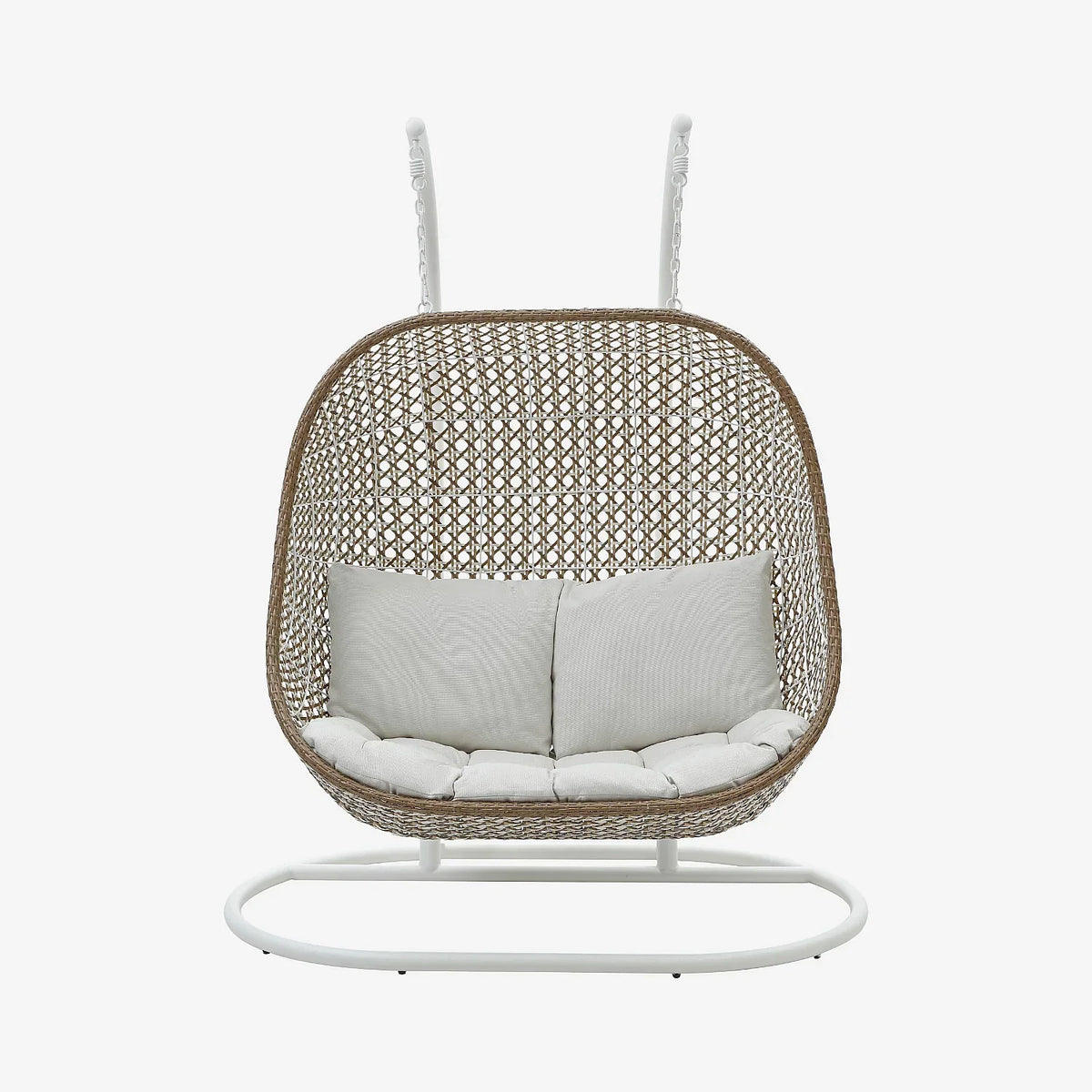 Sillón colgante de jardín 2 plazas de resina trenzada y metal blanco - Moka