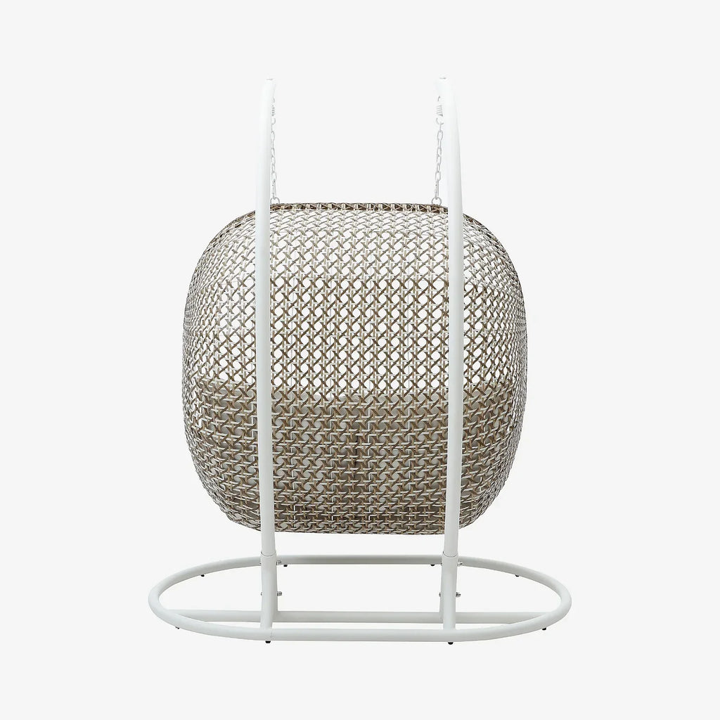 Sillón colgante de jardín 2 plazas de resina trenzada y metal blanco - Moka