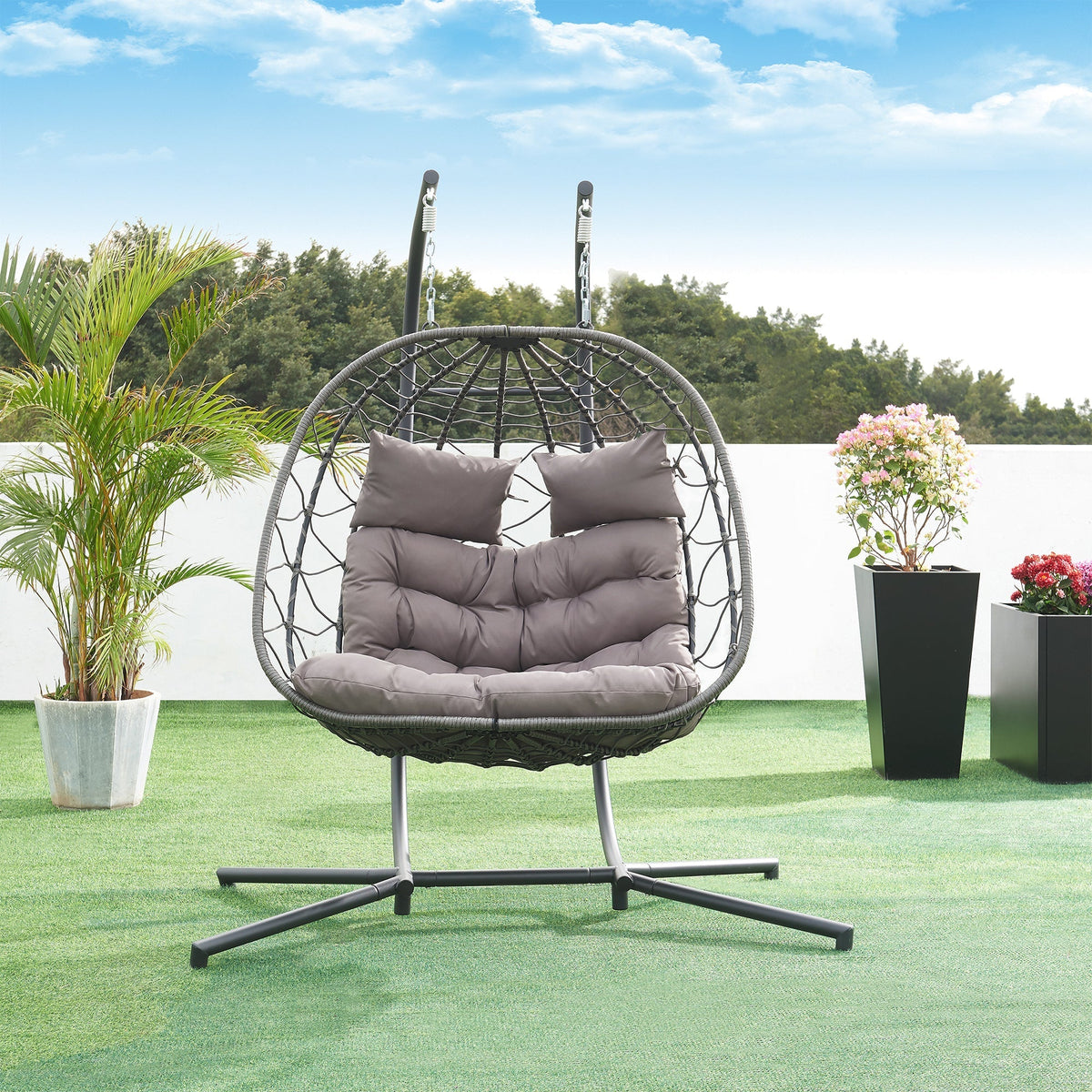 Sillón colgante doble Skense con estructura 198x156x98 cm Gris