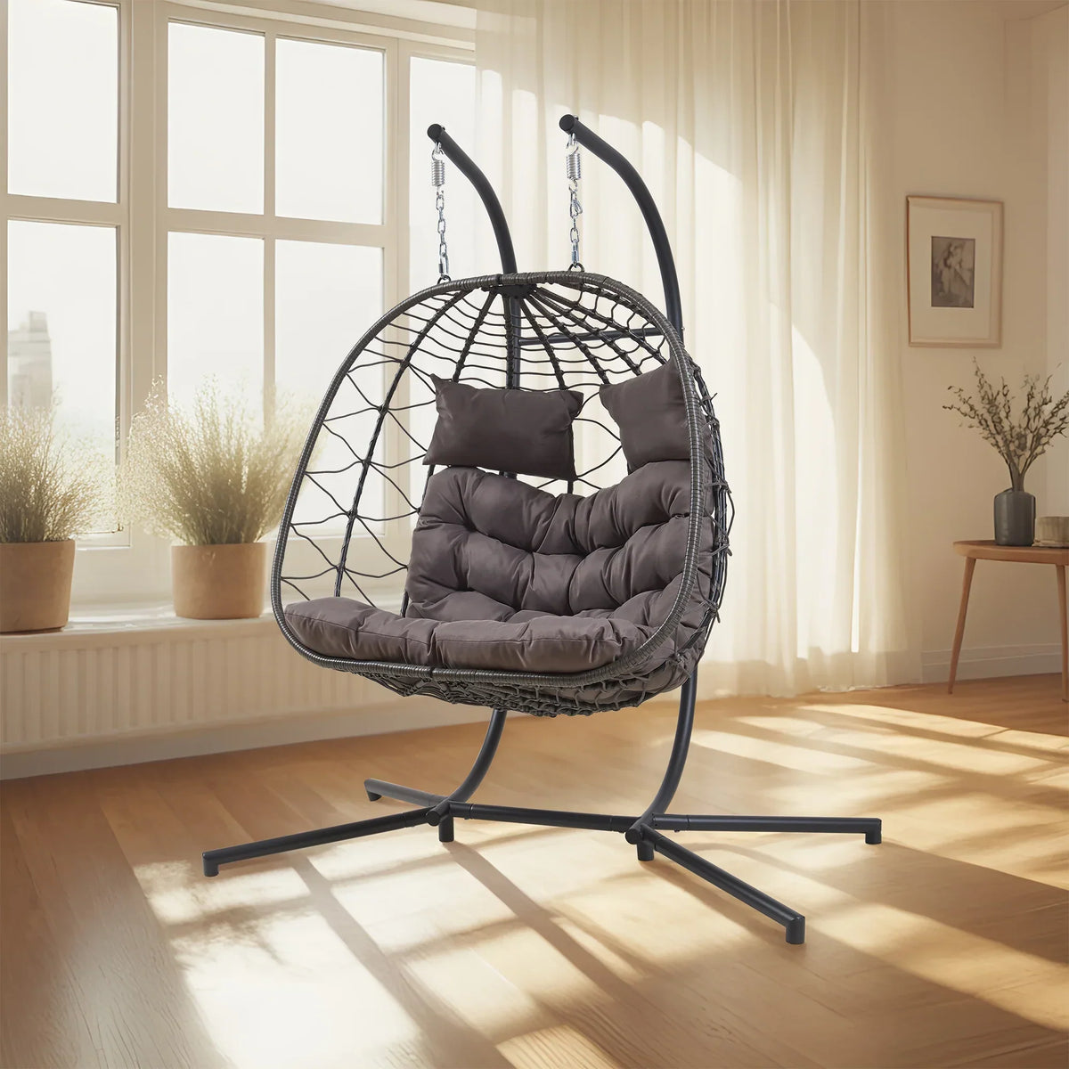 Sillón colgante doble Skense con estructura 198x156x98 cm Gris