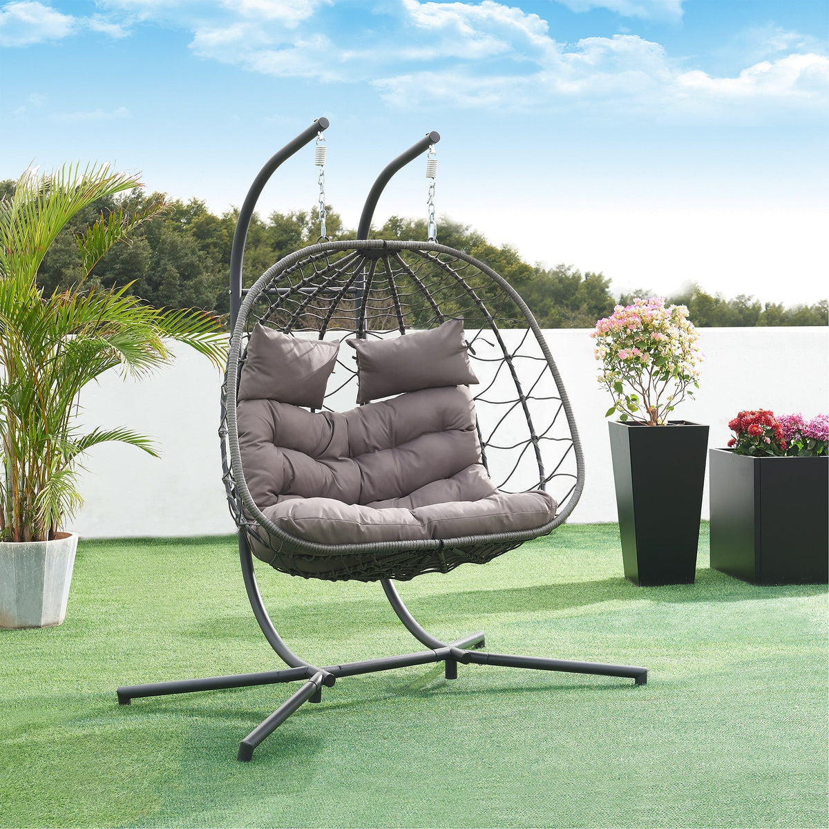 Sillón colgante doble Skense con estructura 198x156x98 cm Gris